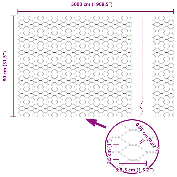 Gard hexagonal Argintiu 0,8 x 50 m Oțel galvanizat - WALTI WALTI