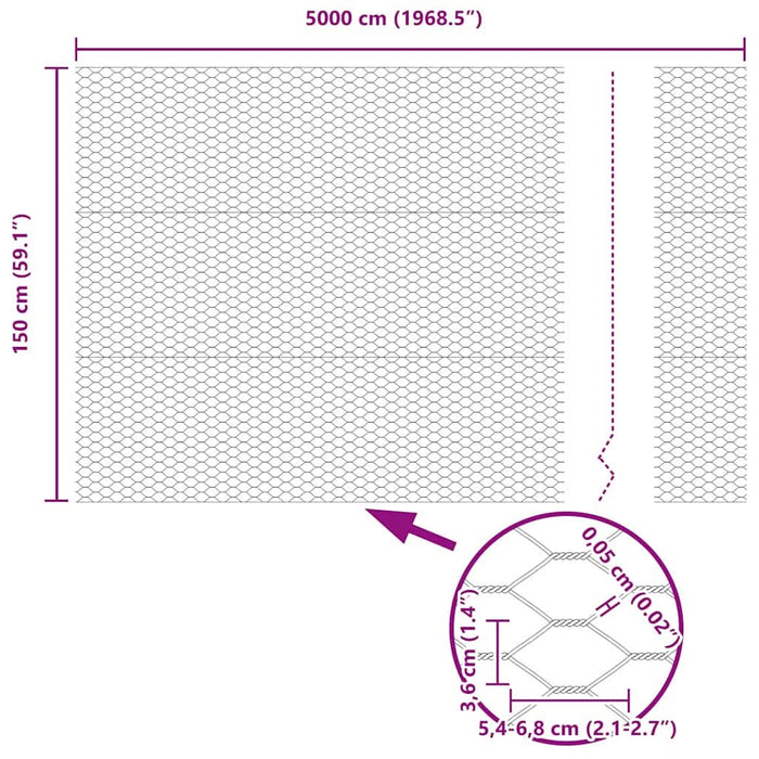Gard hexagonal Argintiu 1,5 x 50 m Oțel galvanizat - WALTI WALTI