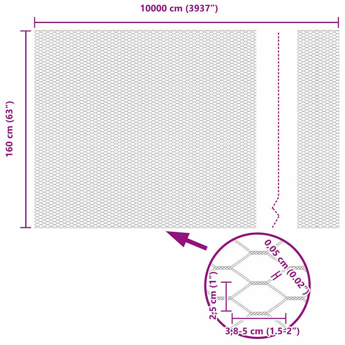 Gard hexagonal Argintiu 1,6 x 100 m Oțel galvanizat - WALTI WALTI