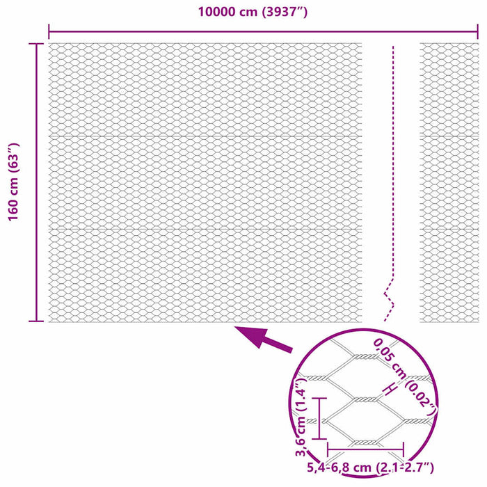 Gard hexagonal Argintiu 1,6 x 100 m Oțel galvanizat - WALTI WALTI