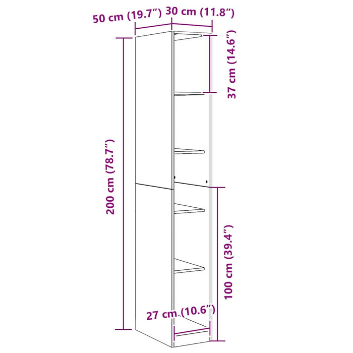 Dulap cu raft Stejar negru 30 x 50 x 200 cm Lemn compozit - WALTI WALTI