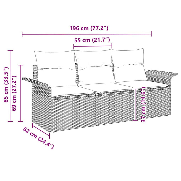 Set de canapele pentru grădină 3 pcs Negru 196 x 62 x 85cm - WALTI WALTI