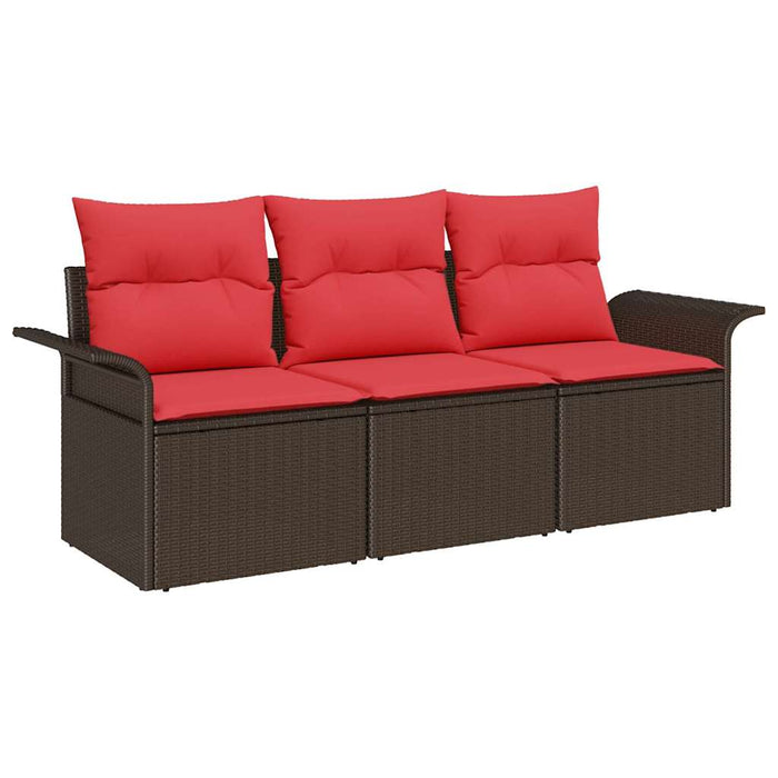 Set de canapea cu pernă Manual 3 pcs Maro și roșu poliratan WALTI