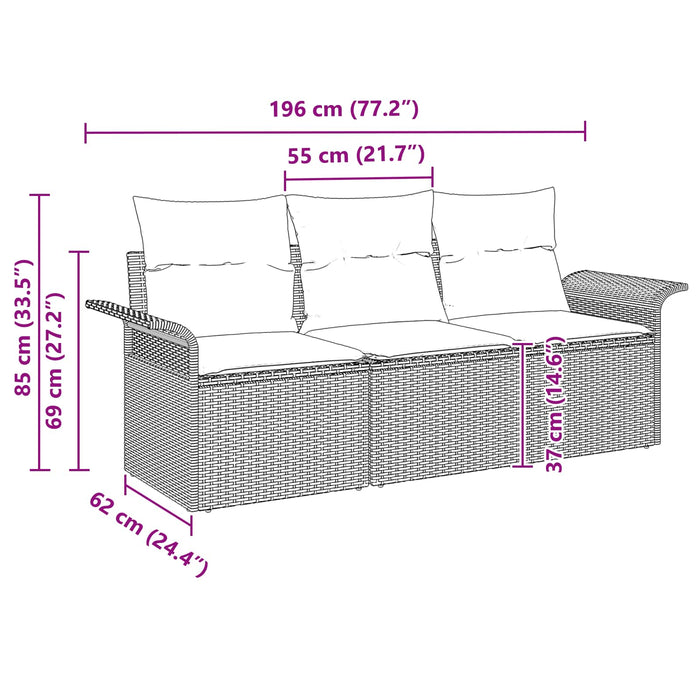 Set de canapea cu pernă 3 pcs Negru și Albastru poliratan - WALTI WALTI