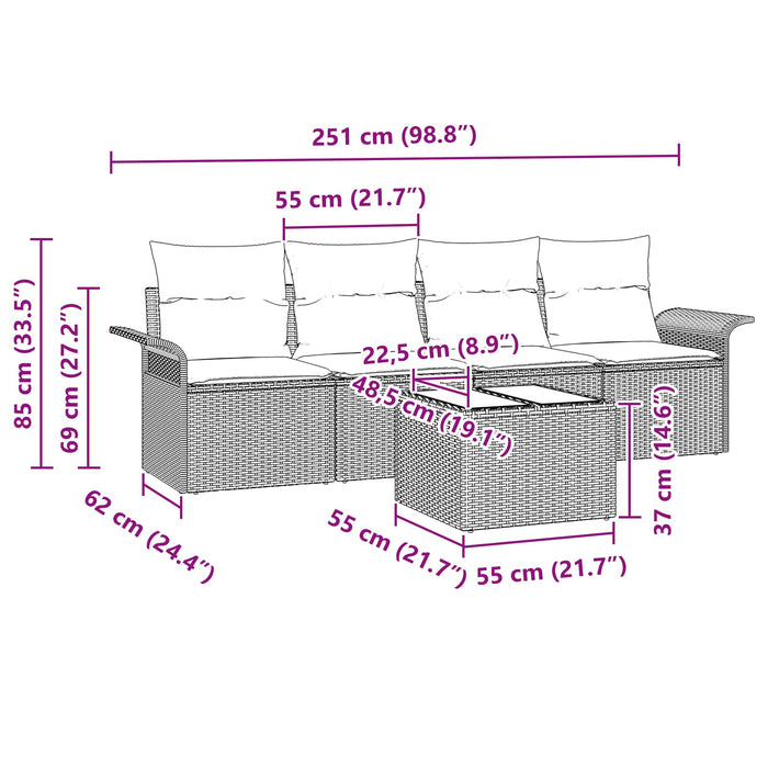 Set de canapea cu pernă 5 pcs Gri poliratan - WALTI WALTI