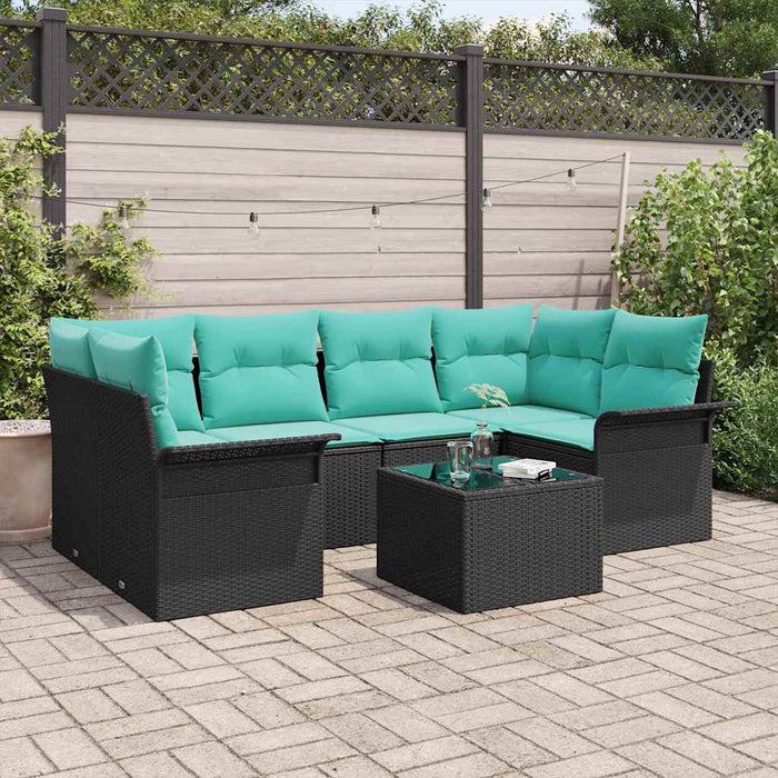Set de canapele pentru grădină cu pernă 7 pcs Negru poliratan - WALTI WALTI