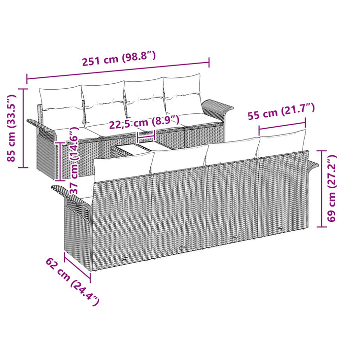 Set de canapele pentru grădină cu pernă 9 pcs Maro poliratan - WALTI WALTI