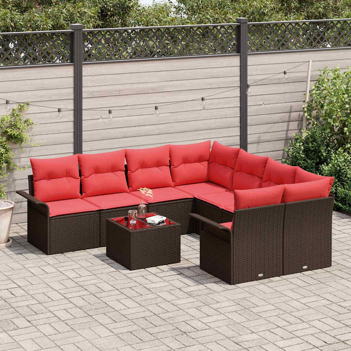 Set de canapele pentru grădină 9 pcs Maro și roșu poliratan WALTI
