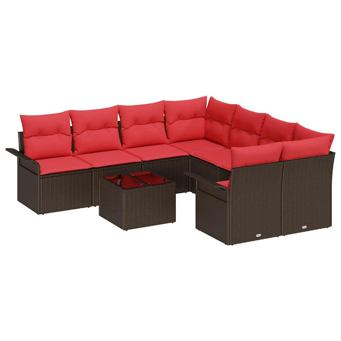 Set de canapele pentru grădină 9 pcs Maro și roșu poliratan WALTI