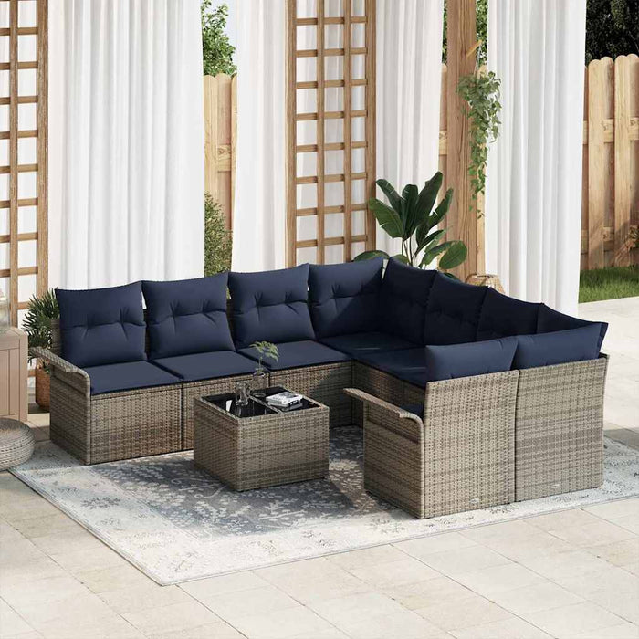 Set de canapele pentru grădină 9 pcs Gri și albastru marin WALTI