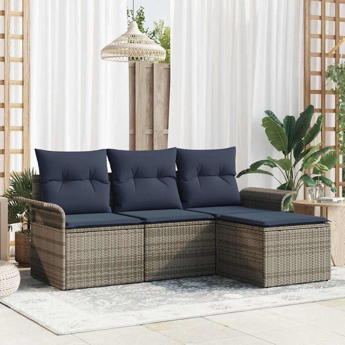 Set de canapele pentru grădină cu pernă 4 pcs Gri poliratan - WALTI WALTI