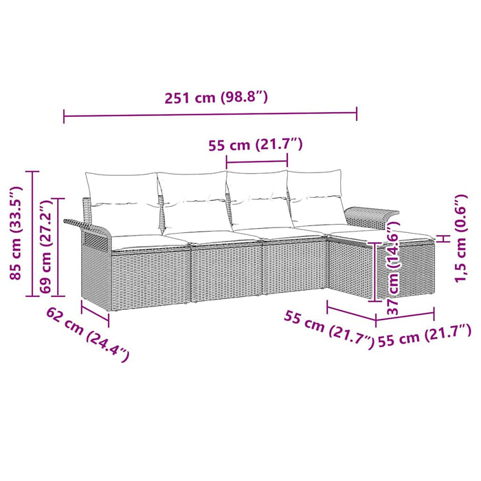 Set de canapele pentru grădină cu pernă 5 pcs Bej Rattan poli - WALTI WALTI