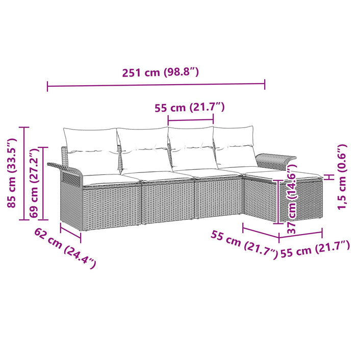 Set de canapele pentru grădină cu pernă 5 pcs Gri poliratan - WALTI WALTI