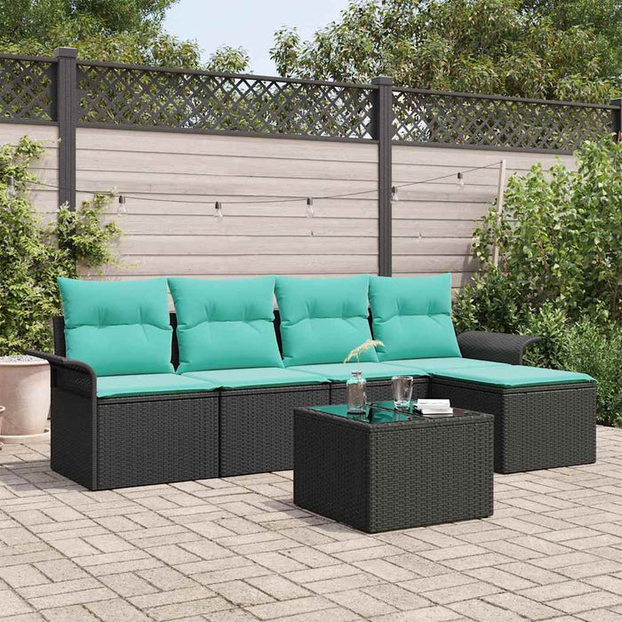 Set de canapele pentru grădină cu pernă 6 pcs Negru poliratan - WALTI WALTI