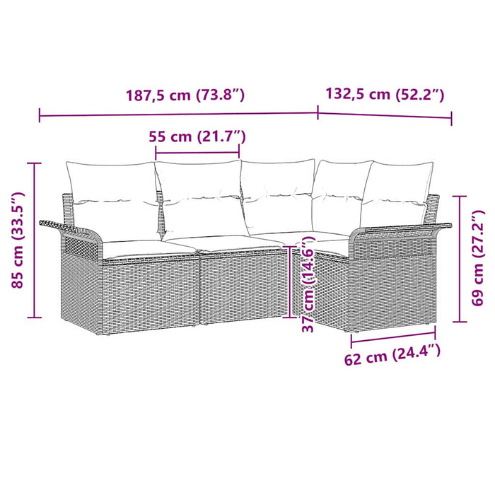 Set de canapele pentru grădină 4 buc. Negru poliratan WALTI