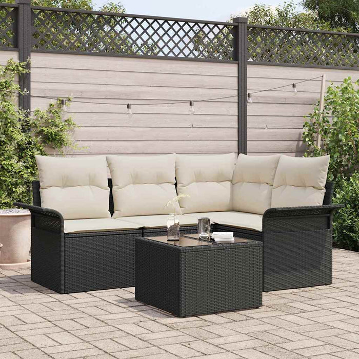 Set de canapele pentru grădină cu pernă 5 pcs Negru Rattan poli - WALTI WALTI