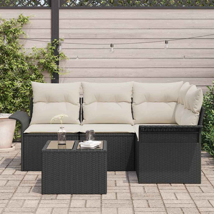Set de canapele pentru grădină cu pernă 5 pcs Negru Rattan poli - WALTI WALTI