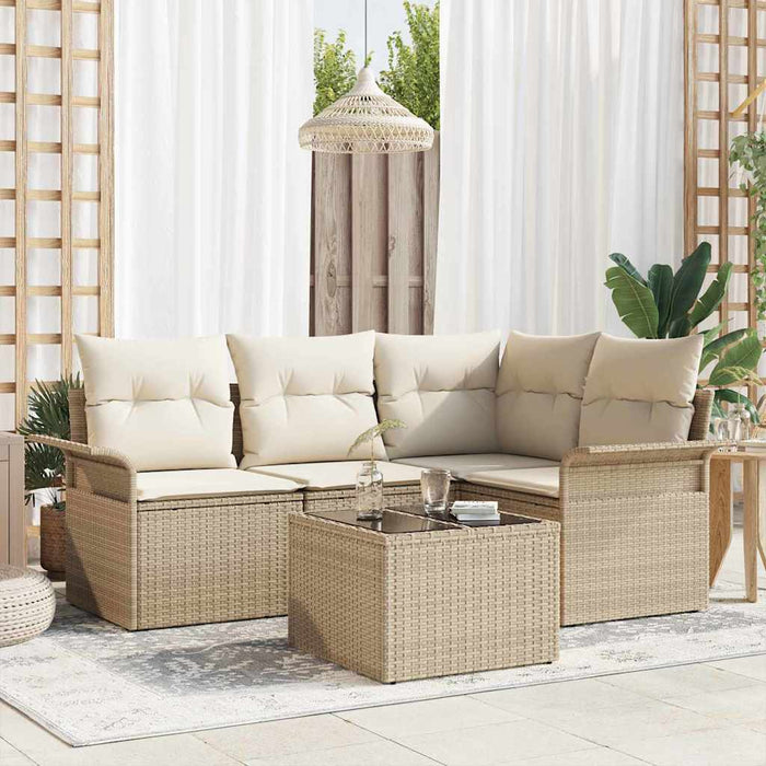 Set de canapele pentru grădină cu pernă 5 pcs Bej poliratan WALTI