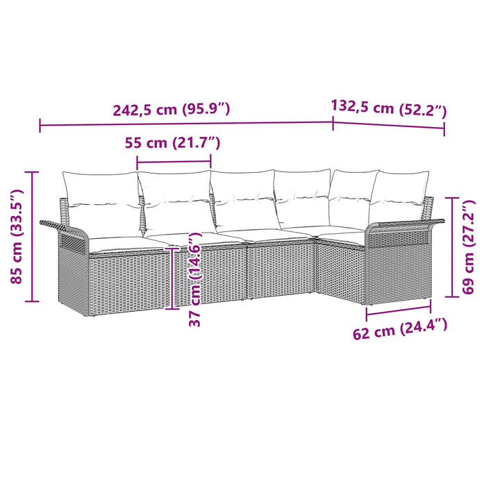 Set de canapele pentru grădină cu pernă 5 pcs Negru poliratan - WALTI WALTI