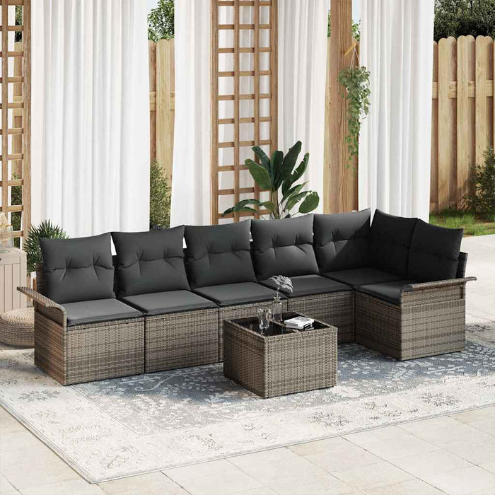 Set de canapele pentru grădină cu pernă 7 pcs Gri Rattan poli - WALTI WALTI