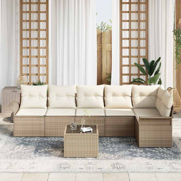 Set de canapele pentru grădină cu pernă 7 pcs Bej Rattan poli - WALTI WALTI