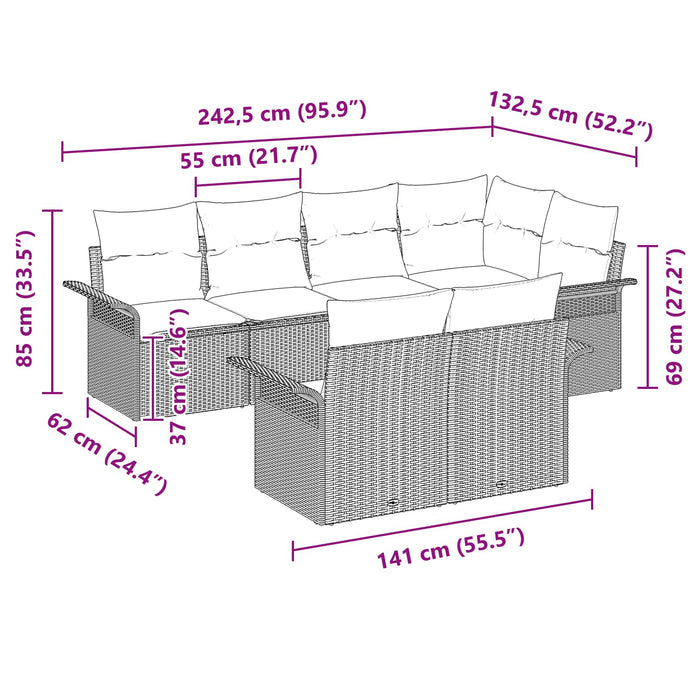 Set de canapele pentru grădină cu pernă 7 pcs Negru poliratan - WALTI WALTI