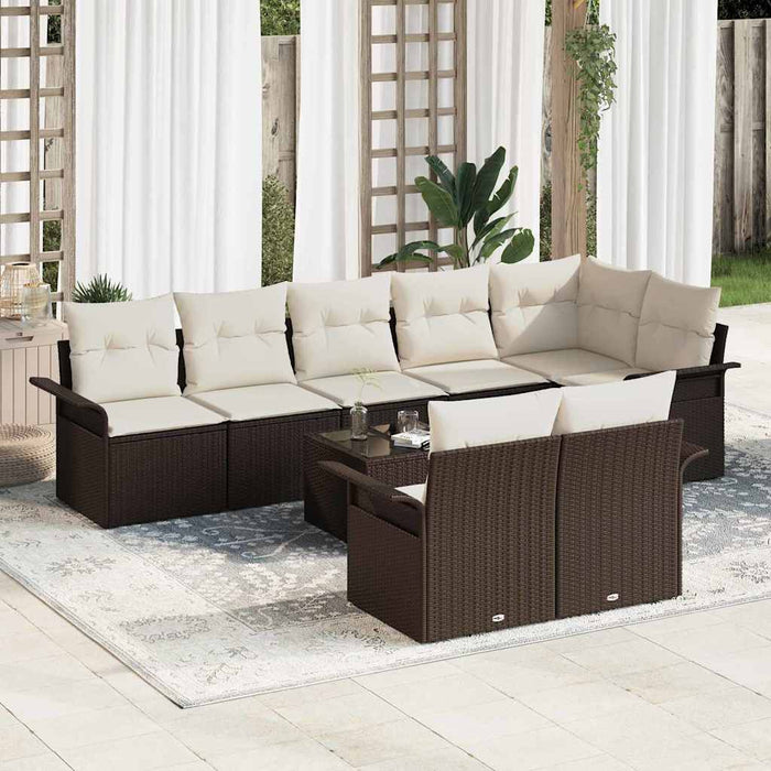Set de canapele pentru grădină cu pernă 9 pcs Maro Rattan poli - WALTI WALTI