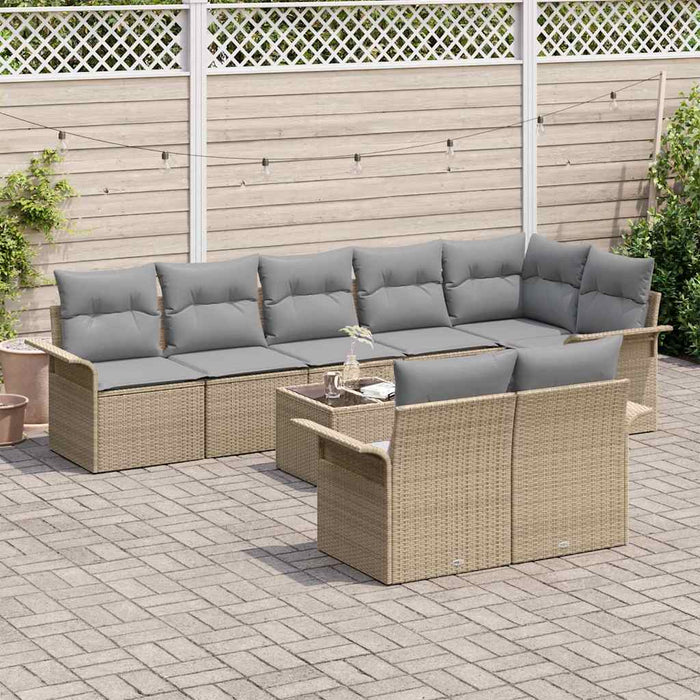 Set de canapele pentru grădină cu pernă 9 pcs Bej Rattan poli - WALTI WALTI