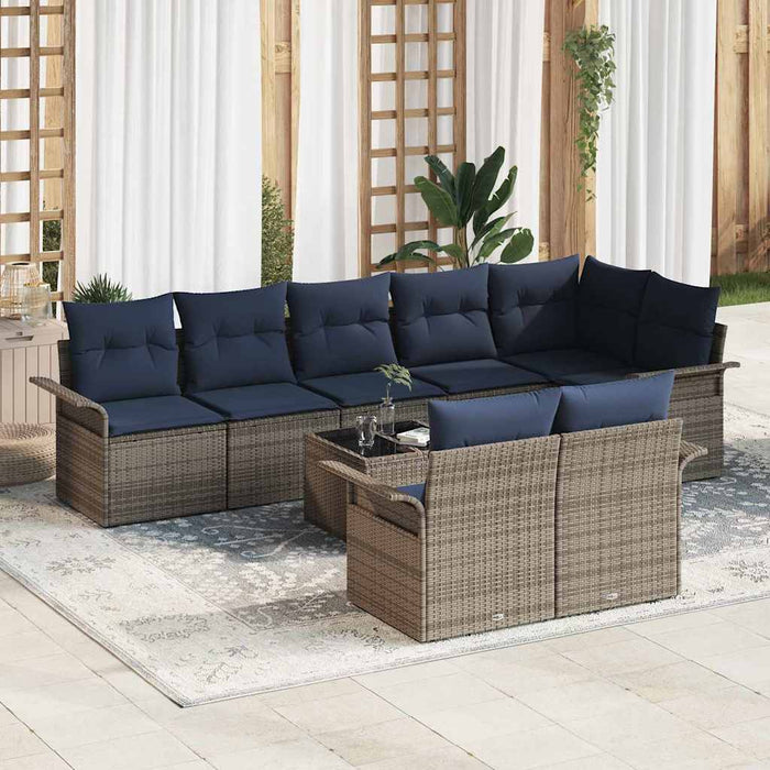 Set de canapele pentru grădină cu pernă 9 pcs Gri poliratan - WALTI WALTI