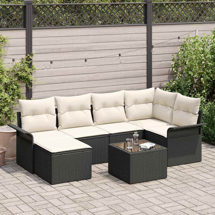 Set de canapele pentru grădină cu pernă 7 pcs Negru Rattan poli - WALTI WALTI