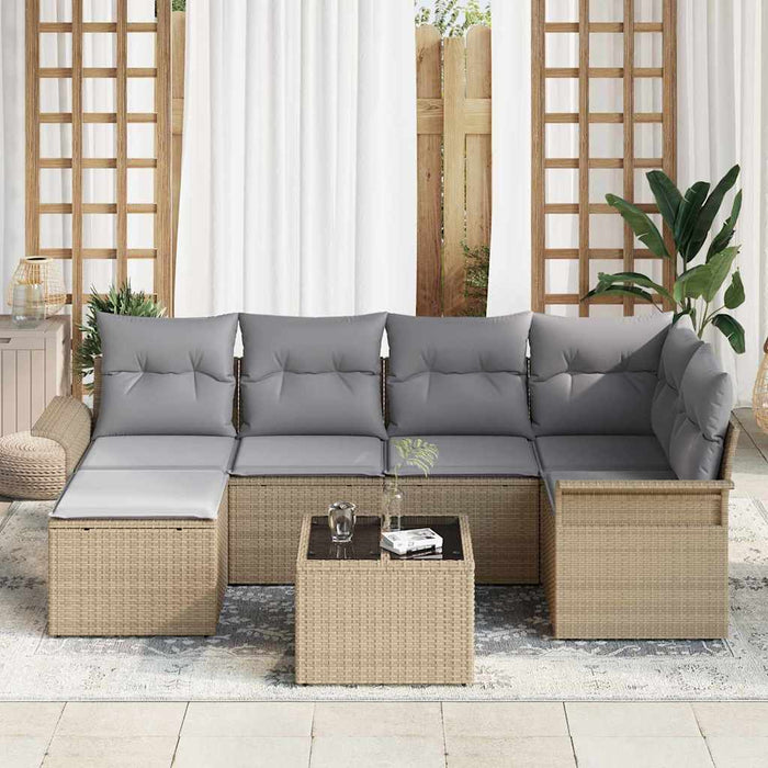 Set de canapele pentru grădină cu pernă 7 pcs Bej Rattan poli - WALTI WALTI