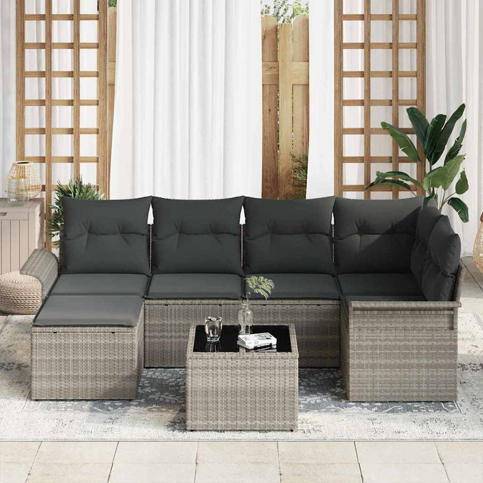 Set de canapele pentru grădină 7 pcs Gri deschis Rattan poli - WALTI WALTI