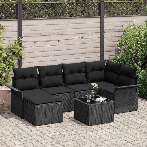 Set de canapele pentru grădină cu pernă 7 pcs Negru Rattan poli - WALTI WALTI