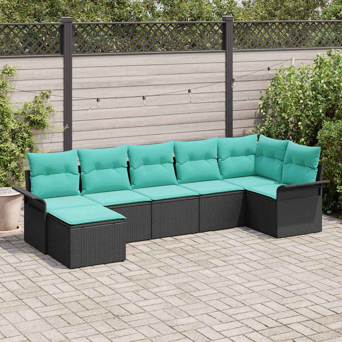 Set de canapele pentru grădină cu pernă 7 pcs Negru poliratan - WALTI WALTI