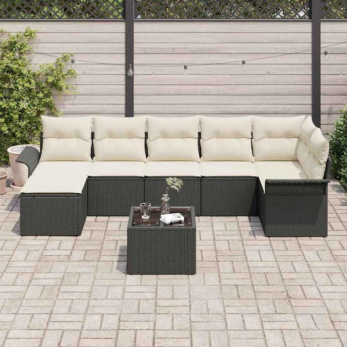 Set de canapele pentru grădină cu pernă 8 pcs Negru Rattan poli - WALTI WALTI