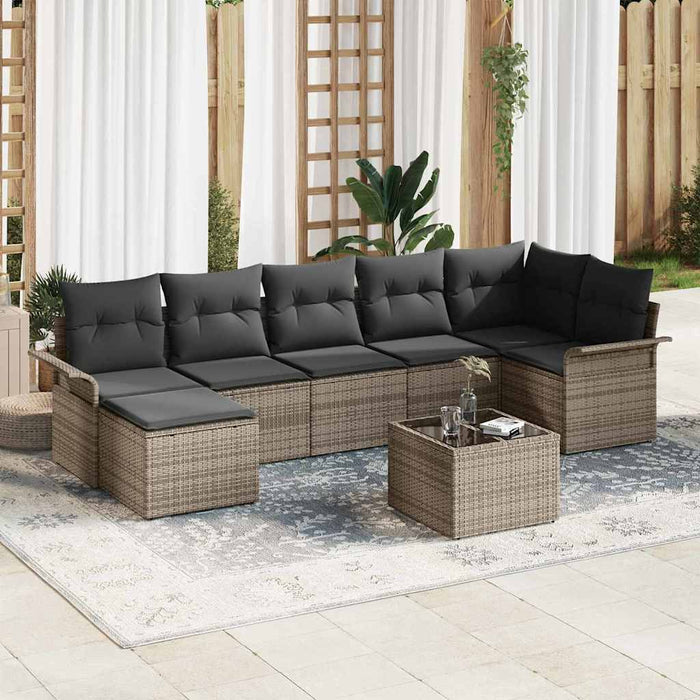 Set de canapele pentru grădină cu pernă 8 pcs Gri Rattan poli - WALTI WALTI