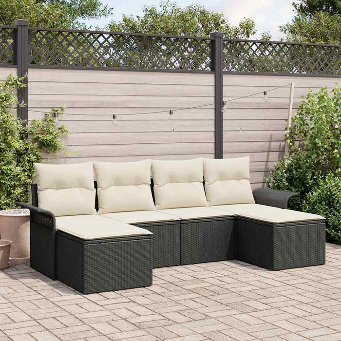 Set de canapele pentru grădină cu pernă 6 pcs Negru Rattan poli - WALTI WALTI