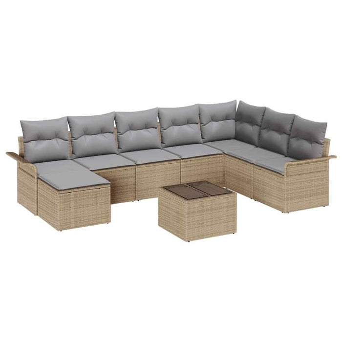 Set de canapele pentru grădină cu pernă 9 pcs Bej Rattan poli - WALTI WALTI