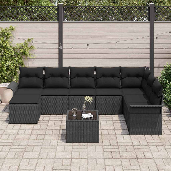 Set de canapele pentru grădină cu pernă 9 pcs Negru Rattan poli - WALTI WALTI