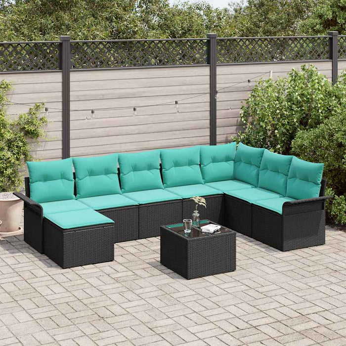 Set de canapele pentru grădină cu pernă 9 pcs Negru poliratan - WALTI WALTI
