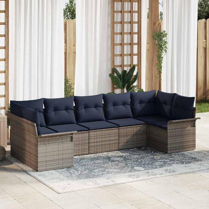 Set de canapele pentru grădină cu pernă 7 pcs Gri Rattan poli - WALTI WALTI
