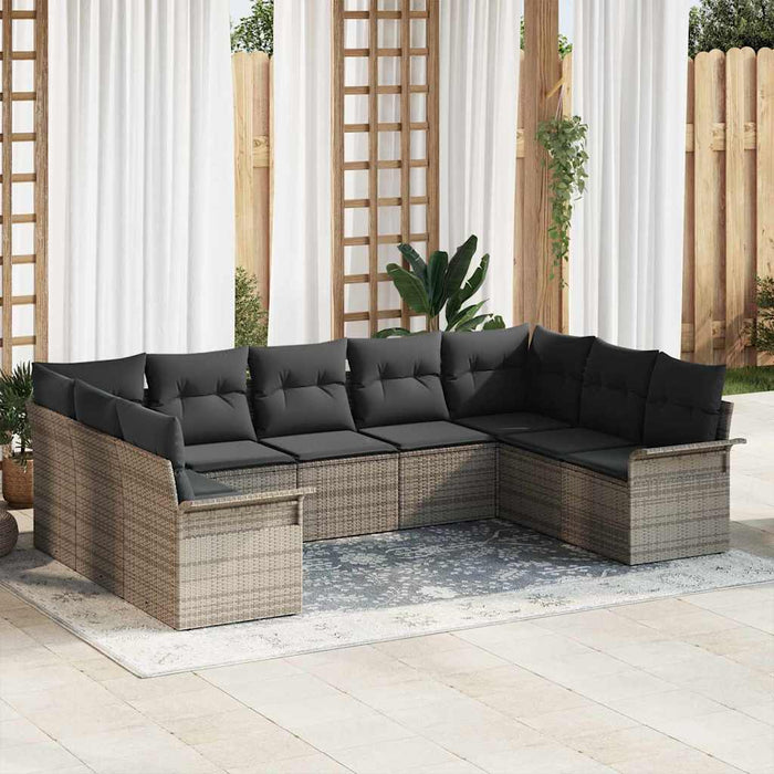 Set de canapele pentru grădină cu pernă 9 pcs Gri Rattan poli - WALTI WALTI