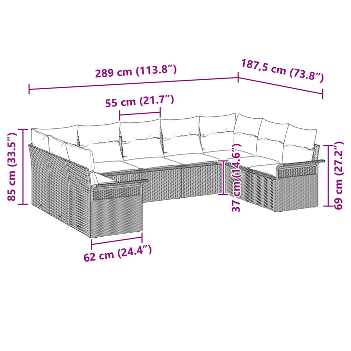 Set de canapele pentru grădină cu pernă 9 pcs Maro poliratan - WALTI WALTI