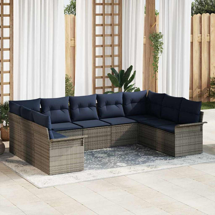 Set de canapele pentru grădină cu pernă 9 pcs Gri poliratan - WALTI WALTI