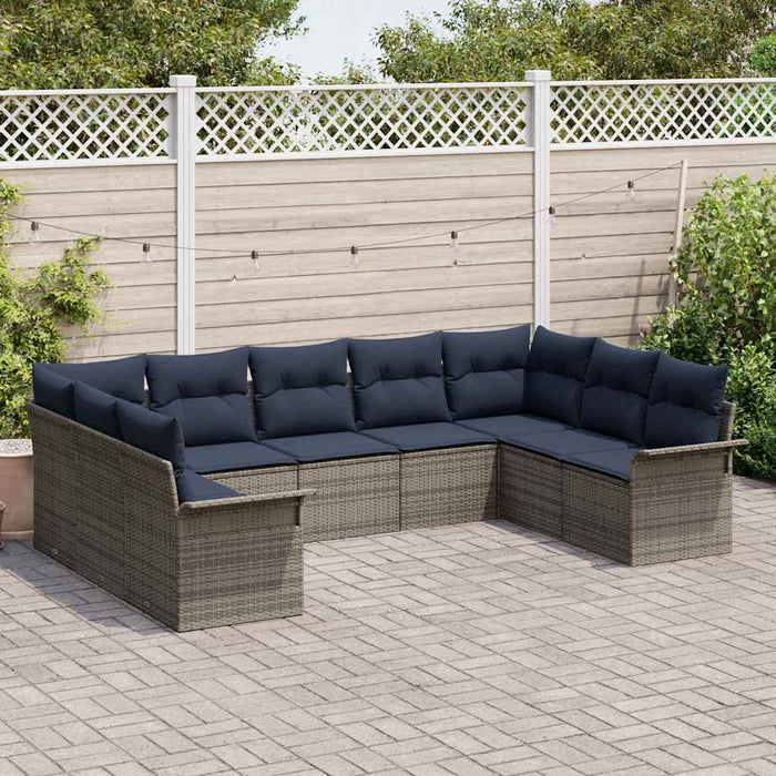 Set de canapele pentru grădină cu pernă 9 pcs Gri poliratan - WALTI WALTI