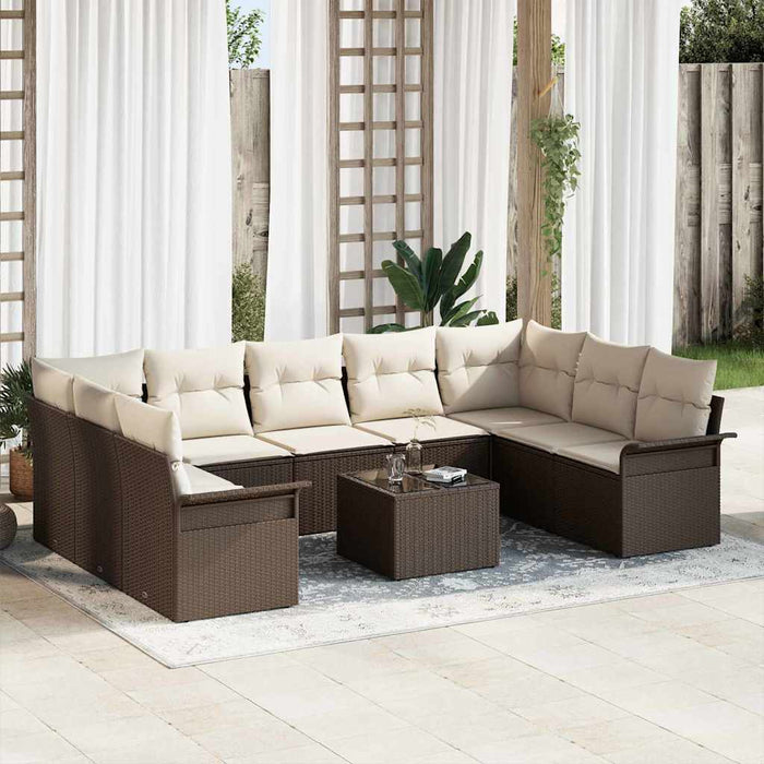 Set de canapele pentru grădină cu pernă 10 pcs Maro Rattan poli - WALTI WALTI
