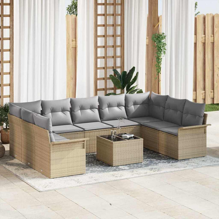 Set de canapele pentru grădină cu pernă 10 pcs Bej Rattan poli - WALTI WALTI