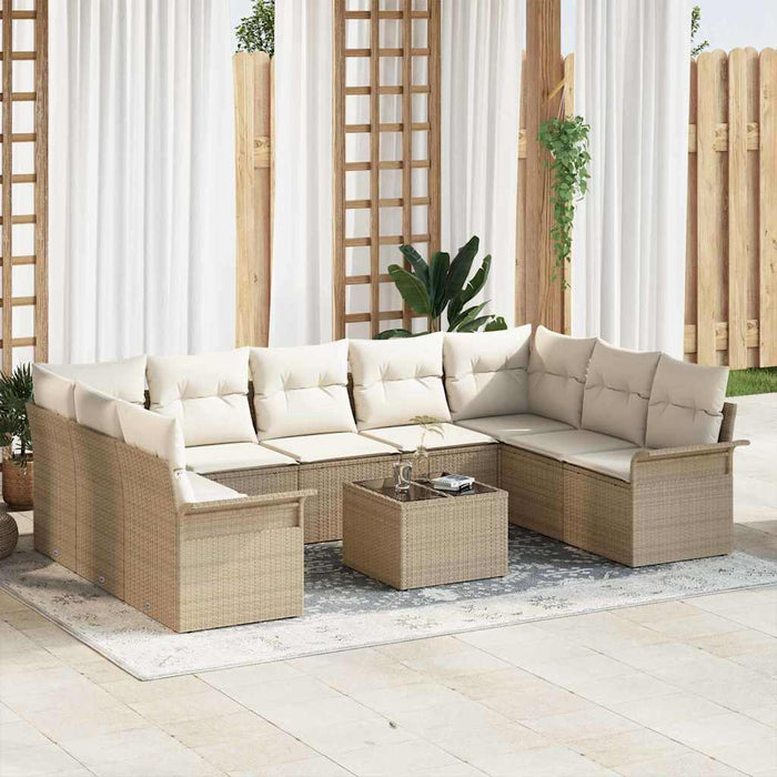 Set de canapele pentru grădină cu pernă 10 pcs Bej poliratan WALTI