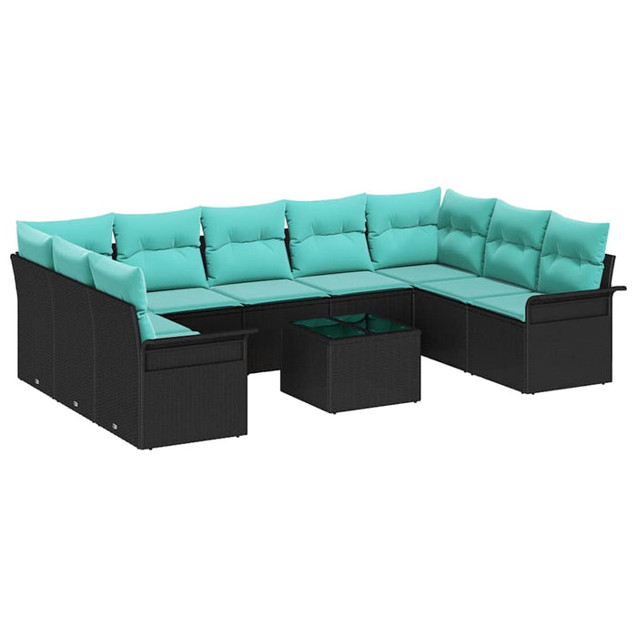 Set de canapele pentru grădină cu pernă 10 pcs Negru poliratan - WALTI WALTI