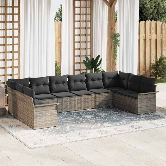 Set de canapele pentru grădină cu pernă 10 pcs Gri Rattan poli - WALTI WALTI